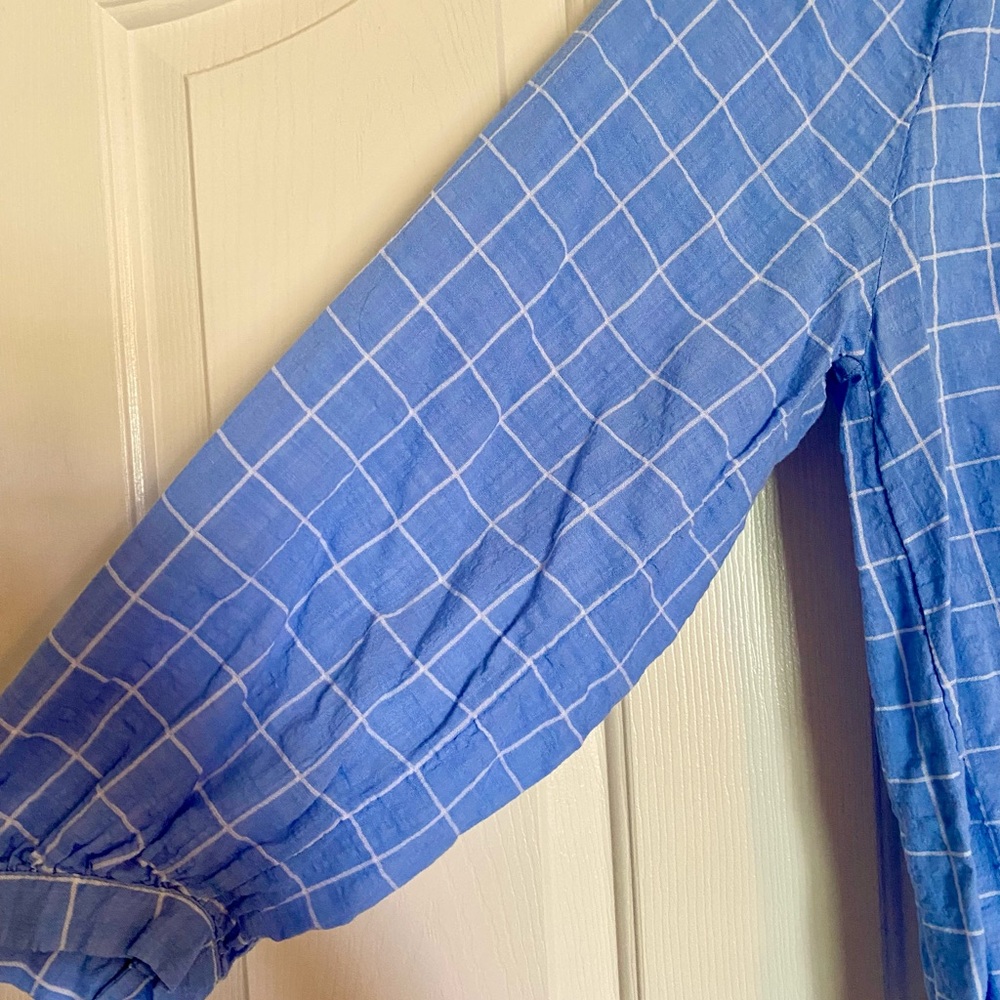 Old Navy Women’s Cotton Shirt Blouse Lightweight Blue White Plaid Medium M - Picture 6 of 7